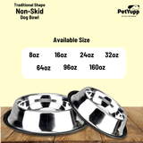 Traditional Shape Non-Skid Stainless Steel Dog Feeding Bowl - All Sizes