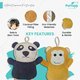 Leather, Cotton & Jute Toy with Coconut Fiber Filling - Pack of 2 (Panda & Monkey)