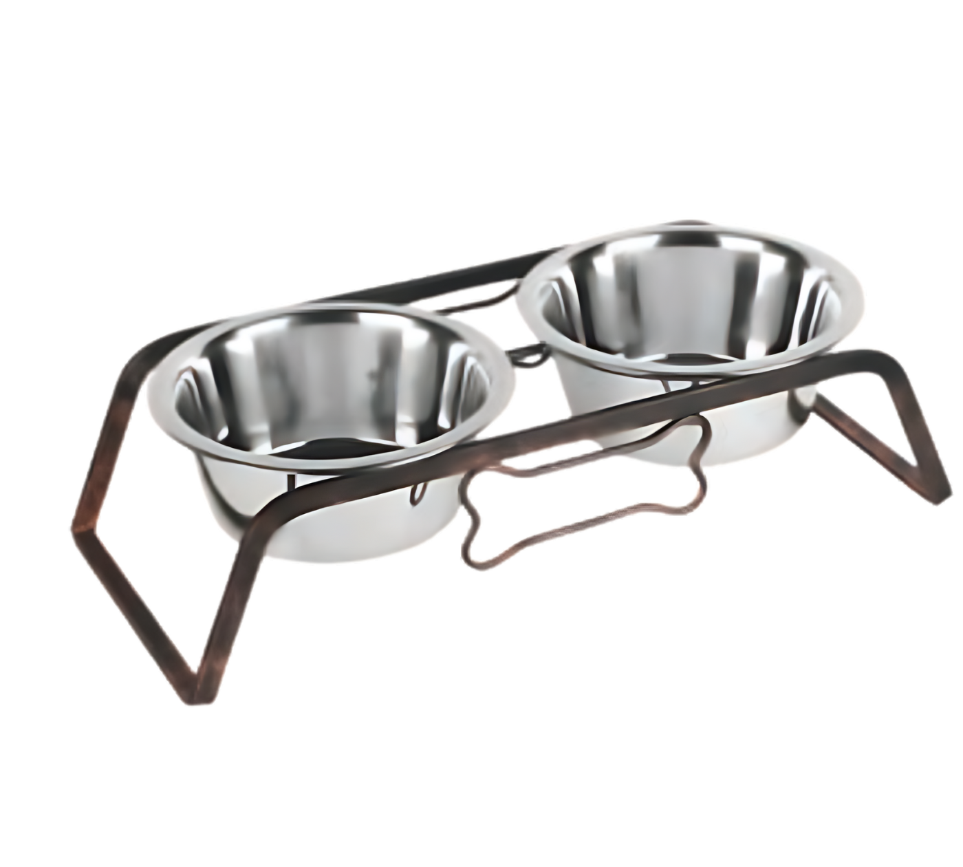 Rustic Iron Double Diner With Bone & Removable Stainless Steel Bowls