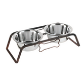 Rustic Iron Double Diner With Bone & Removable Stainless Steel Bowls