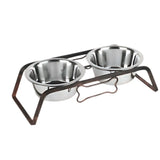 Rustic Iron Double Diner With Bone & Removable Stainless Steel Bowls
