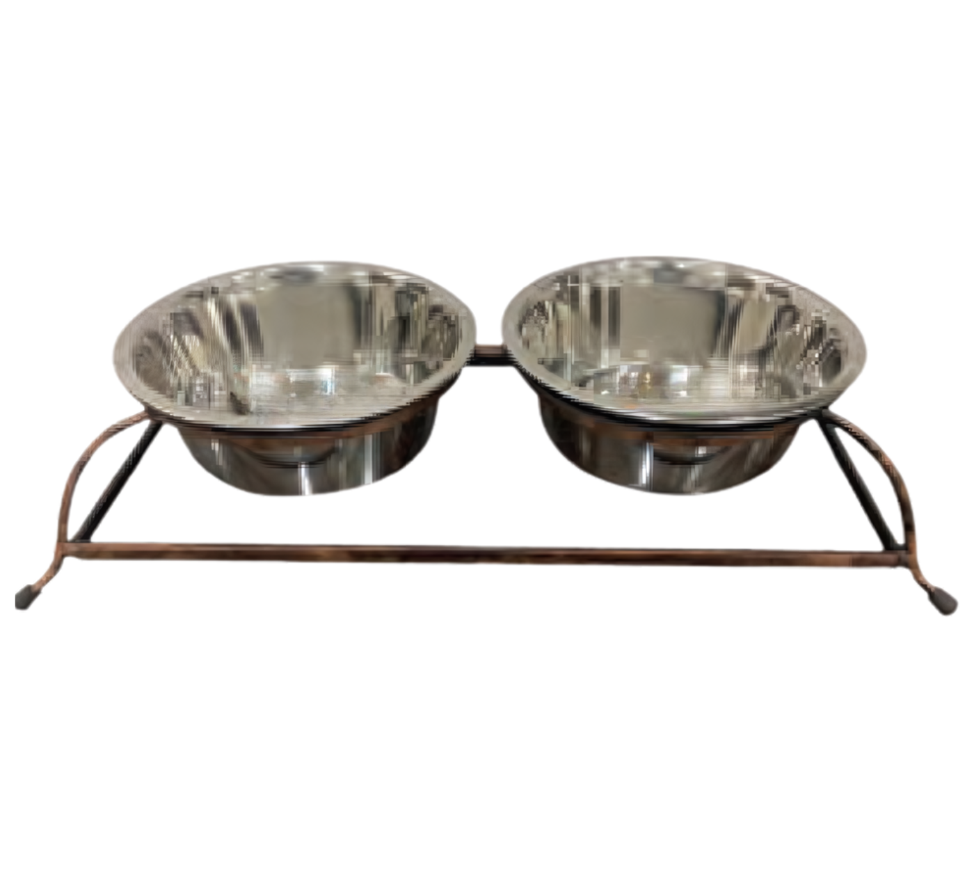 Bronze Finish Iron Double Diner With Removable Stainless Steel Bowls