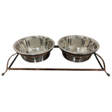 Bronze Finish Iron Double Diner With Removable Stainless Steel Bowls