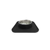 Silicone Square Non Skid Mat with Stainless Steel Bowl - Small - Black