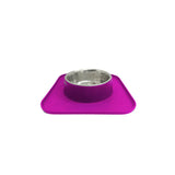 Silicone Square Non Skid Mat with Stainless Steel Bowl - Small - Purple