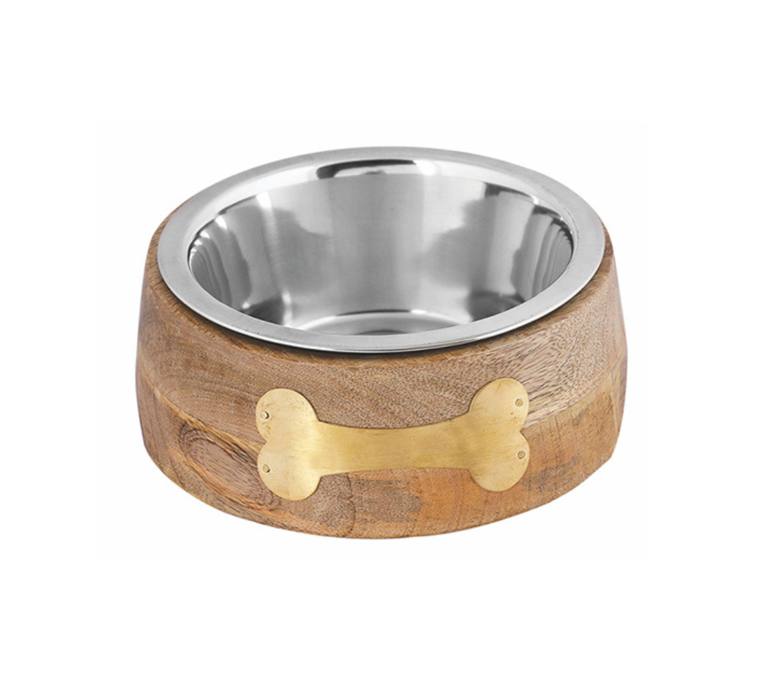 Wooden Copper Bone Round Sleeve Diner With Stainless Steel Removable Bowl