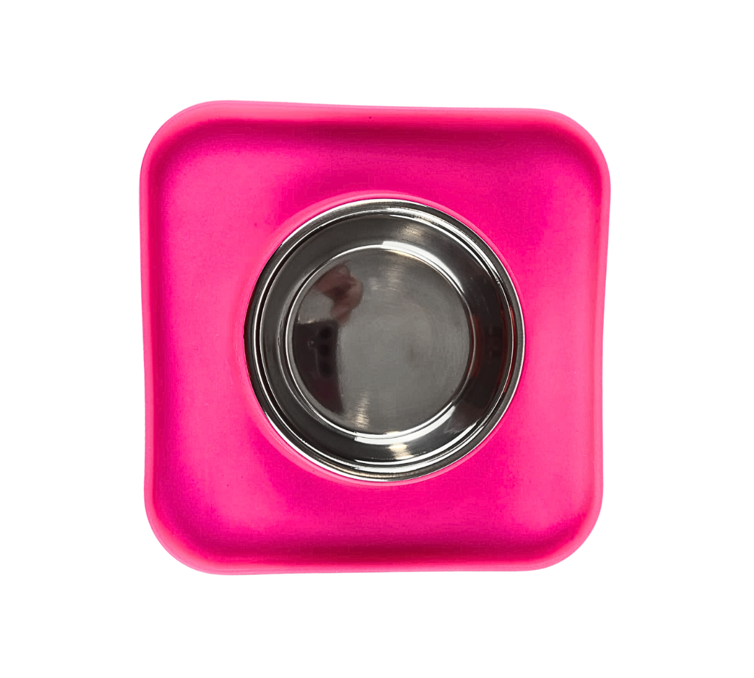 Silicone Square Non Skid Mat with Stainless Steel Bowl - Large - 7 Colors