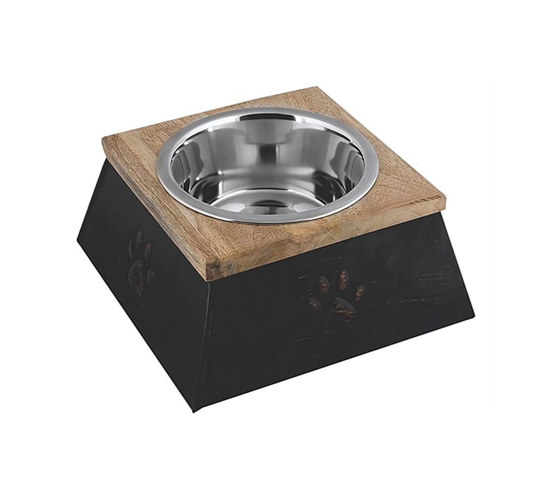 Copper Finish Wooden Top Sleeve Diner With Removable Stainless Steel Bowl