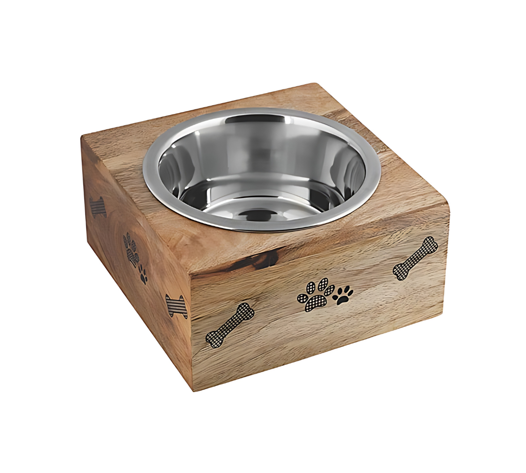 Square Wooden Sleeve Diner With Stainless Steel  Removable Bowl