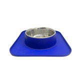 Silicone Square Non Skid Mat with Stainless Steel Bowl - Large - Blue