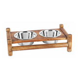 Log Cabin Wooden  Double Diner With Removable Stainless Steel Bowls