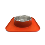 Silicone Square Non Skid Mat with Stainless Steel Bowl - Large - Orange