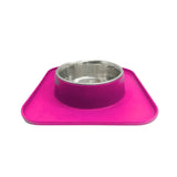 Silicone Square Non Skid Mat with Stainless Steel Bowl - Large - Pink