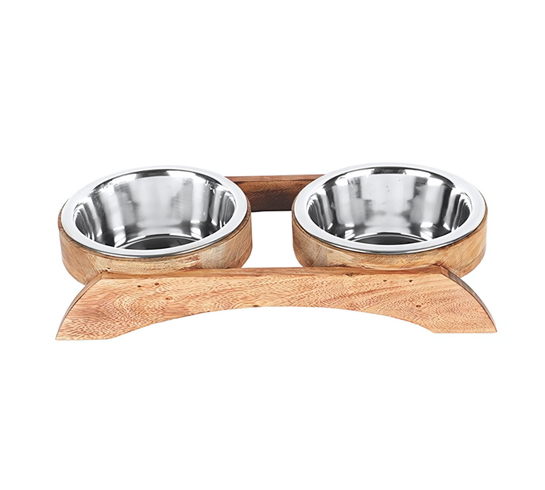 Wooden Standard Double Diner With Removable Stainless Steel Bowls
