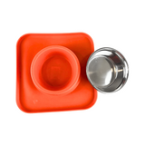 Silicone Square Non Skid Mat with Stainless Steel Bowl - Small - 7 colors