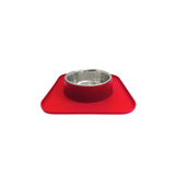 Silicone Square Non Skid Mat with Stainless Steel Bowl - Small - Red
