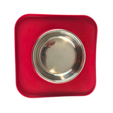 Silicone Square Non Skid Mat with Stainless Steel Bowl - Small - Red