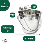 Heavy Duty Stainless Steel Flat Bucket with 2 Hooks - 4 Quarts