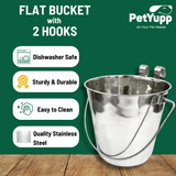 Heavy Duty Stainless Steel Flat Bucket with 2 Hooks - 4 Quarts