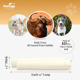 100% Natural Water Buffalo Cheek Roll Dog Chew  - Pack of 10 Count, 12 Inch
