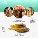 100% Natural Water Buffalo Ear with Meat Dog Chew - Pack of 20